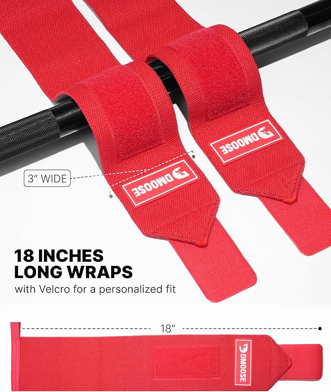 DMoose Fitness Wrist Wraps for Weightlifting 18" - Heavy Duty Gym Wrap with Hand Thumb Loop for Support & Pain Relief, USPA Approved Powerlifting, Weight Lifting Wrist Straps for Men & Women Work Out
