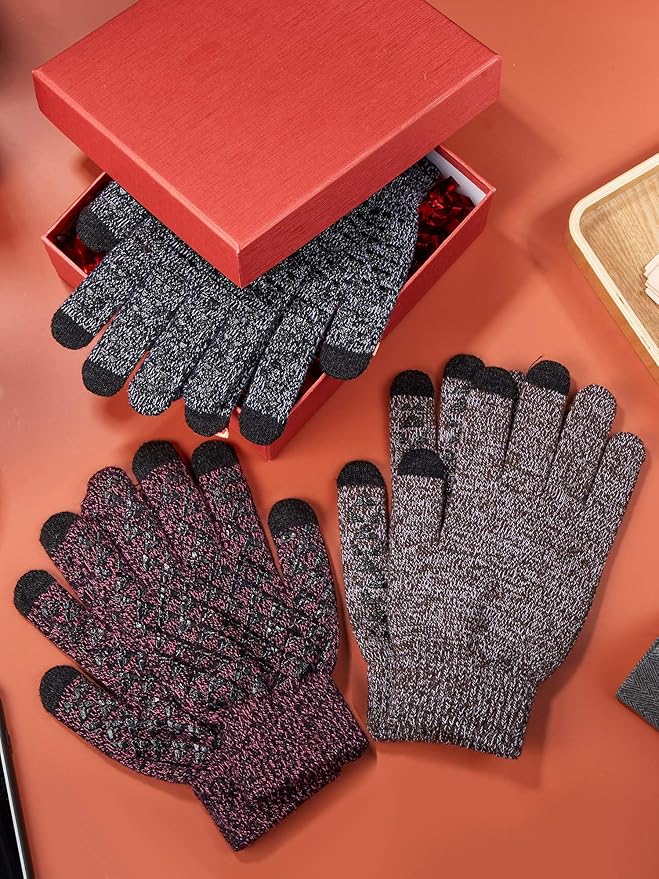 SATINIOR 4 Pairs Winter Knit Touchscreen Gloves Warm Texting Gloves Elastic Anti-slip for Adults