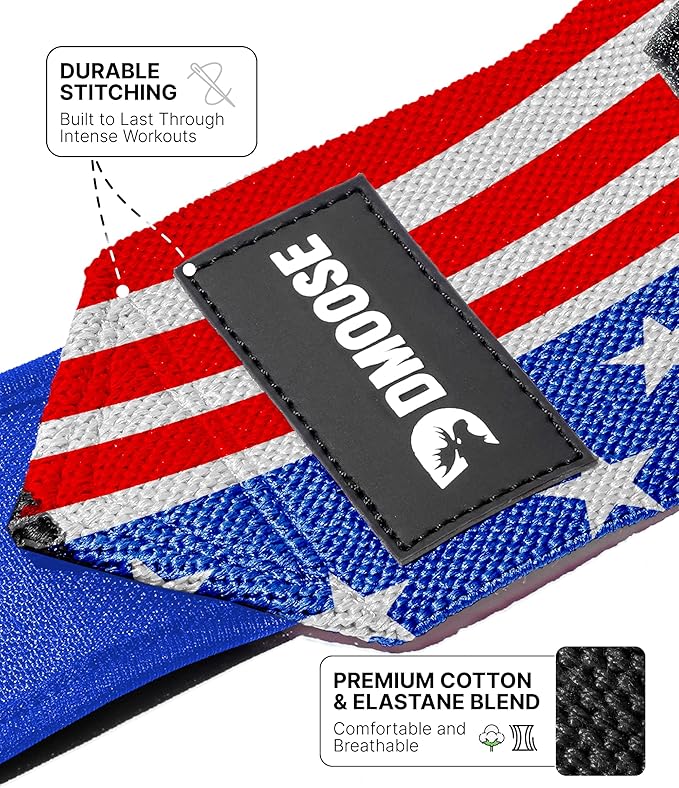 DMoose Fitness Wrist Wraps for Weightlifting 18" - Heavy Duty Gym Wrap with Hand Thumb Loop for Support & Pain Relief, USPA Approved Powerlifting, Weight Lifting Wrist Straps for Men & Women Work Out
