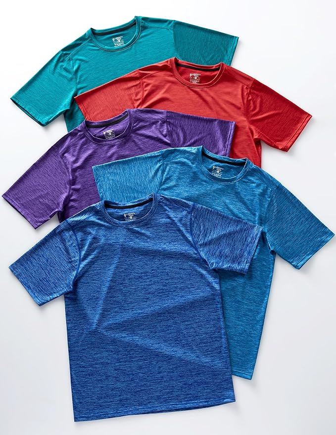 5 Pack Men’s Active Quick Dry Crew Neck T Shirts | Athletic Running Gym Workout Short Sleeve Tee Tops Bulk