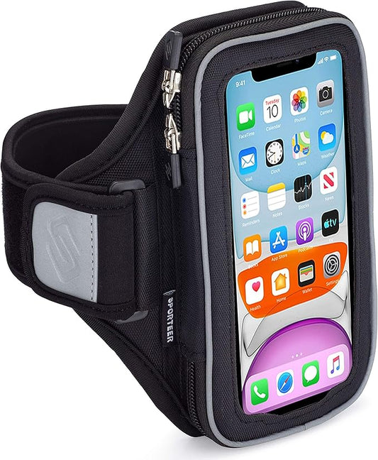 Sporteer Velocity V7 Running Armband - Compatible with iPhone 17, 17 Pro, 16, 16 Pro, 15, 15 Pro, 14, 14 Pro, Galaxy S25, S24, S23, S22 5G, Google Pixel, and Many More Mobile Phones - Fits Cases
