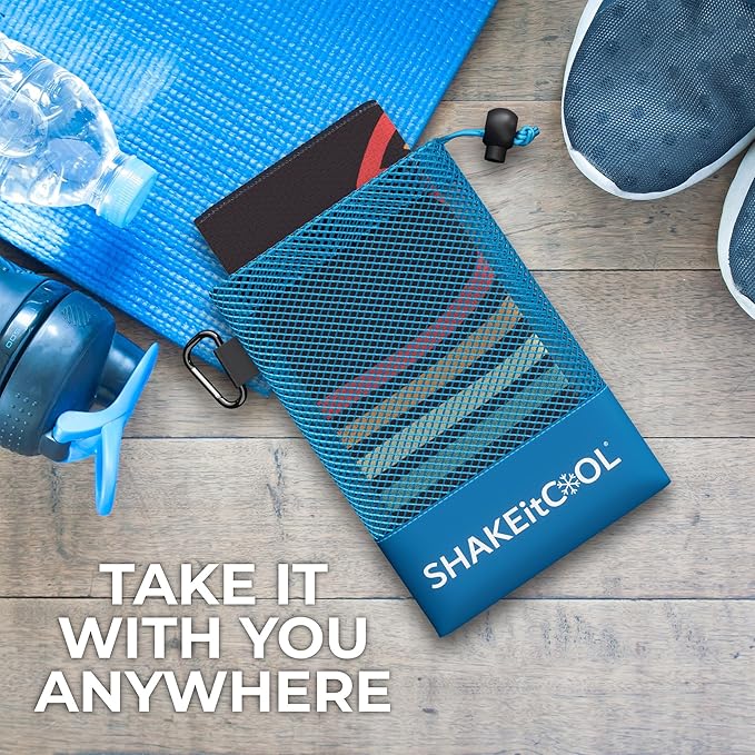SHAKEitCOOL Extended Size Cooling Towel โ Be Cool in Style - Heat Relief, Soft, Lightweight, Sun Protection, Easy Clean - Perfect for Biking, Hiking, Running, Yoga, Golf, Gardening - Retro Wave M