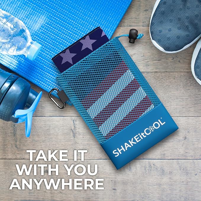 SHAKEitCOOL Extended Size Cooling Towel โ Be Cool in Style - Heat Relief, Soft, Lightweight, Sun Protection, Easy Clean - Perfect for Biking, Hiking, Running, Yoga, Golf, Gardening - Wavy Flag M