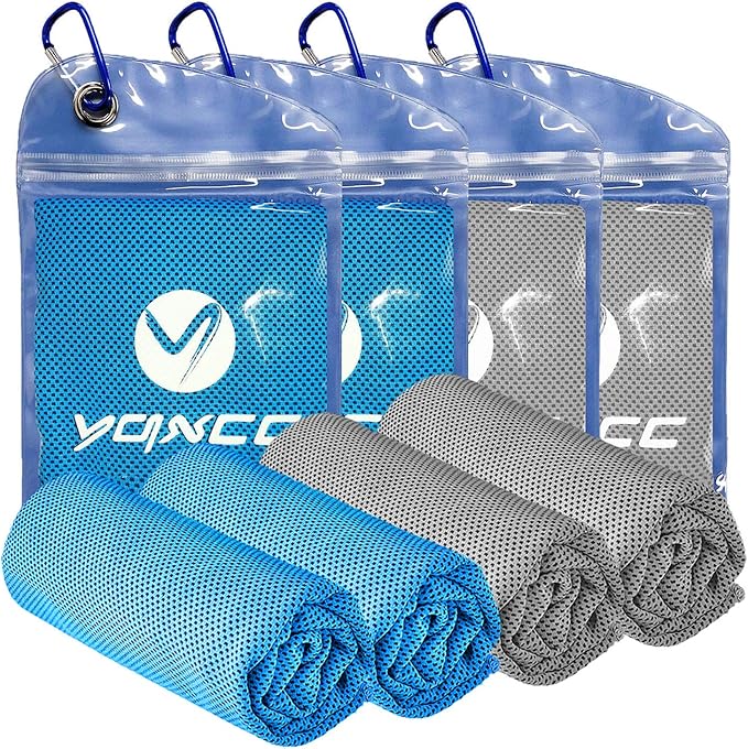 YQXCC 4 Pack Cooling Towels | 40"x12" | Cool for Neck and Face | Microfiber Soft Breathable Chilly | for Yoga, Sport, Golf, Gym, Camping, Running & More Activities