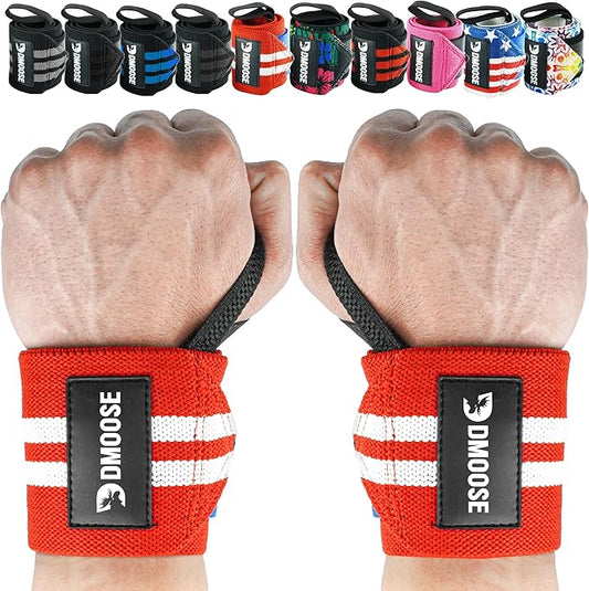 DMoose Fitness Wrist Wraps for Weightlifting 18" - Heavy Duty Gym Wrap with Hand Thumb Loop for Support & Pain Relief, USPA Approved Powerlifting, Weight Lifting Wrist Straps for Men & Women Work Out