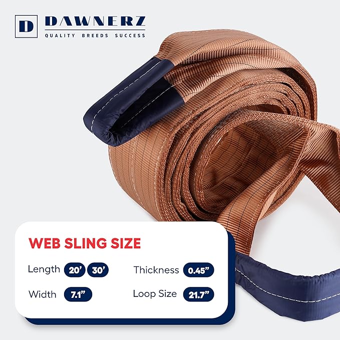Industrial Lifting Sling 26400 Lbs Vertical WLL 20ft - Eye and Eye Flat Polyester Web Sling 12 tons WLL - Crane Synthetic Lifting Strap for Construction (7.1" x 20')