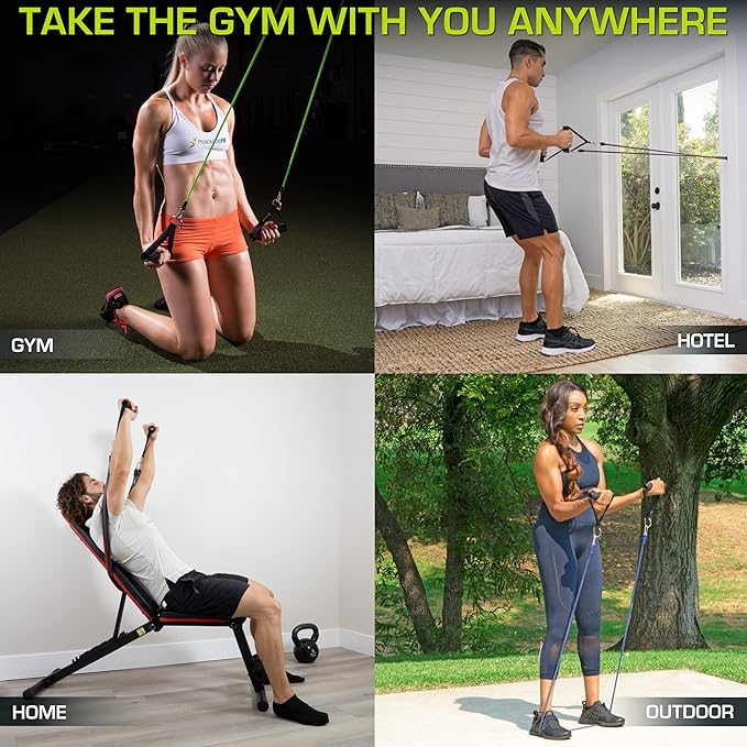 ProsourceFit Single Stackable Resistance Bands with Door Anchor and Exercise Guide, 16-20 LB, Heavy Duty Fitness Tube for Full-Body Exercises and Home Workouts, Black