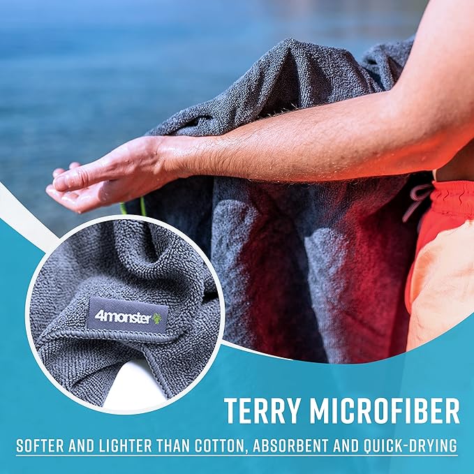 4Monster 4 Pack Microfiber Camping Towel Quick Dry, Super Absorbent Travel Towel with Waterproof Bag, Lightweight Boat Towel for RV, Sport, Gym, Beach, Pool, Swim,Family Trip