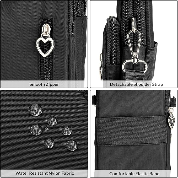 Women Cell Phone Purse Wristband Sport Armband Wallet Travel Crossbody Cell Phone Purse for Galaxy S10 Plus S9 Plus A50 A7 J7,OnePlus 6T,HTC U12 (Black)
