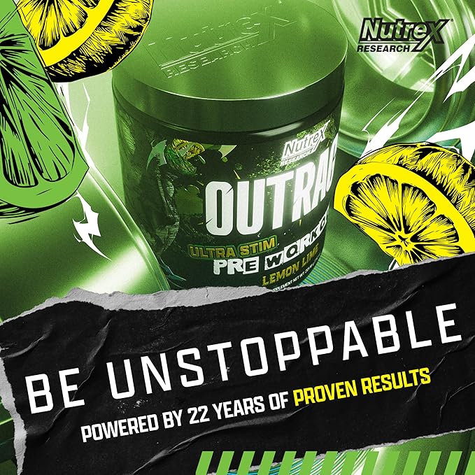 Outrage Ultra HIGH STIM Pre-Workout Powder for Men | 400mg Caffeine, L-Citrulline, Beta-Alanine, Creatine | Extreme Energy, Focus, Strength & Endurance (30 Servings, Lemon Lime)