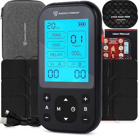 TENS Unit Muscle Stimulator Pro for Back Pain Relief, Shoulder Recovery and Physical Therapy, Electronic EMS Massager Machine with PMS Pulse for Effective Shock Therapy, Black