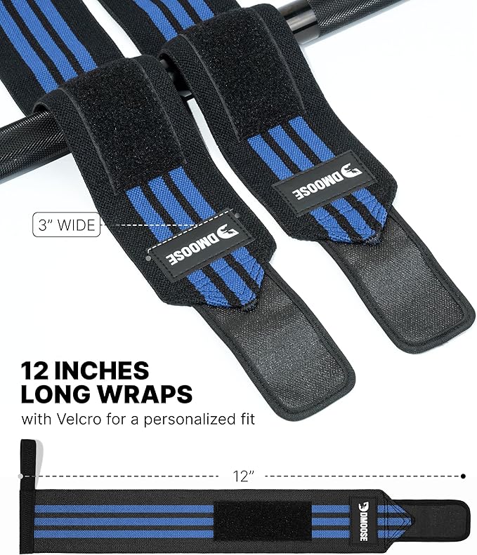 DMoose Fitness Wrist Wraps for Weightlifting 18" - Heavy Duty Gym Wrap with Hand Thumb Loop for Support & Pain Relief, USPA Approved Powerlifting, Weight Lifting Wrist Straps for Men & Women Work Out