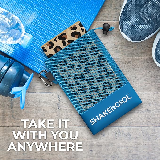 SHAKEitCOOL Extended Size Cooling Towel โ Be Cool in Style - Heat Relief, Soft, Lightweight, Sun Protection, Easy Clean - Perfect for Biking, Hiking, Running, Yoga, Golf, Gardening - Cheetah Print M