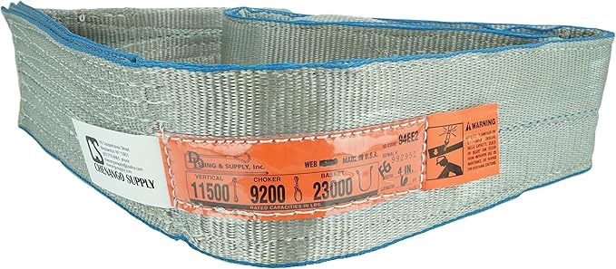 DD Sling (USA Made). 4" x 20', Flo Guard 2 Ply, Polyester Lifting Slings, Eye & Eye, Heavy Duty, 11500 lbs Vertical, 9200 Choker, 23000 Basket Load Capacity (4" x 20')