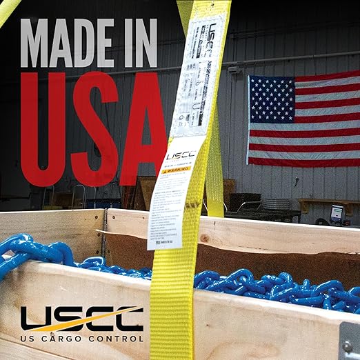 US Cargo Control Nylon Lifting Sling with Wear Pads 2" x 8', 2-Ply Eye to Eye Slings (Made in USA) - 4,960 LBS Choker, 6,200 LBS Vertical, 12,400 LBS Basket Capacity - Lift Straps for Lifting