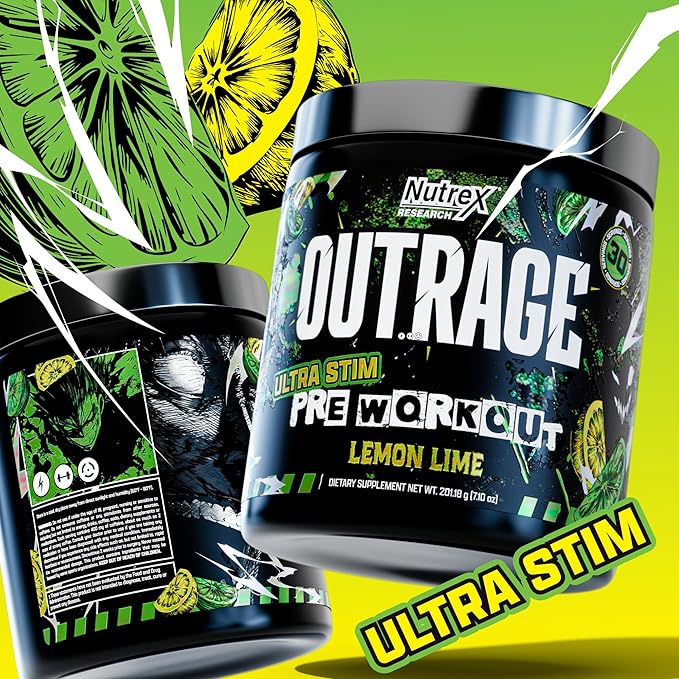 Outrage Ultra HIGH STIM Pre-Workout Powder for Men | 400mg Caffeine, L-Citrulline, Beta-Alanine, Creatine | Extreme Energy, Focus, Strength & Endurance (30 Servings, Lemon Lime)