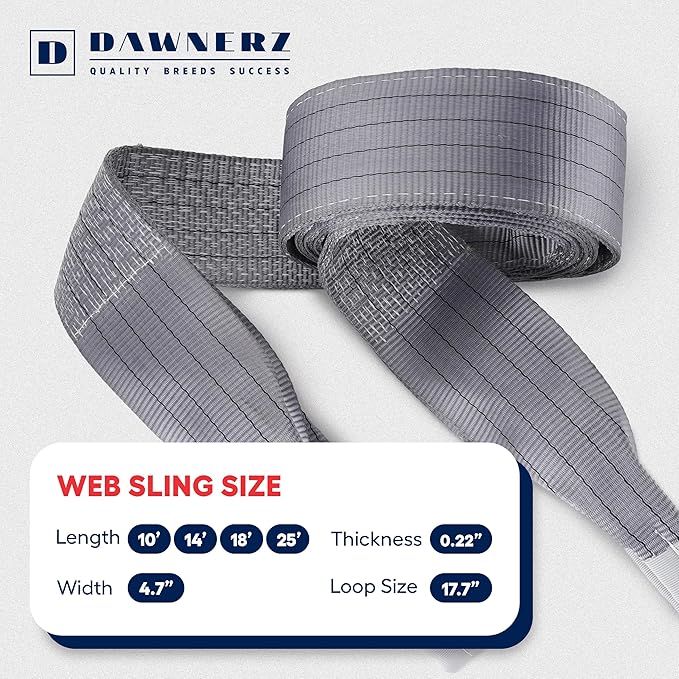 Heavy Lifting Strap 8800 lbs Vertical WLL 25 ft - Eye and Eye Flat Polyester Web Lifting Sling - Crane Strap for Construction (4.7" x 25')