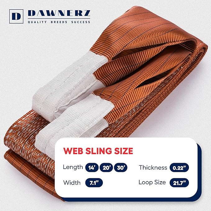 Heavy Duty Industrial Lifting Sling 13200 Lbs Vertical WLL 30ft - Dawnerz Eye and Eye Flat Polyester Web Lifting Sling - Crane Lifting Strap for Construction, Boat Lift Strap (7.1" x 30')