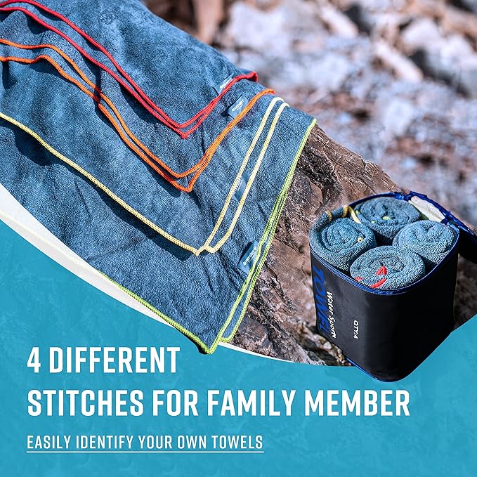4Monster 4 Pack Microfiber Camping Towel Quick Dry, Super Absorbent Travel Towel with Waterproof Bag, Lightweight Boat Towel for RV, Sport, Gym, Beach, Pool, Swim,Family Trip