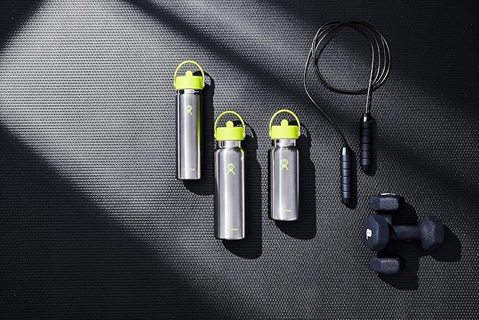 Hydro Flask Water Bottle - Insulated Stainless Steel - Wide Mouth Flex Straw Lid, Non Spill, Leakproof and Refillable in 40 Oz Stainless Steel Lime