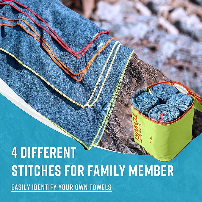 4Monster 4 Pack Microfiber Camping Towel Quick Dry, Super Absorbent Travel Towel with Waterproof Bag, Lightweight Boat Towel for RV, Sport, Gym, Beach, Pool, Swim,Family Trip