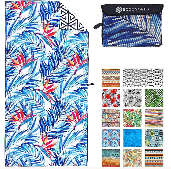 ECCOSOPHY Microfiber Beach Towel - Sand Free Towels are Quick Dry, Light Weight, Super Absorbent - Perfect Pool, Travel, Cruise, Camping Essentials - Oversized Extra Large for Adults 71x35 in