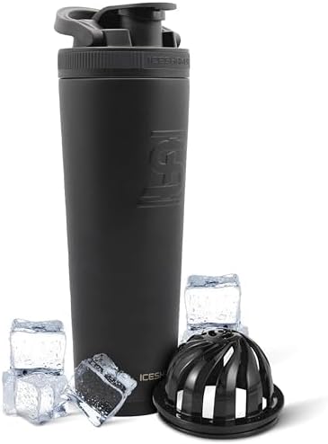 Ice Shaker Insulated Stainless Steel Shaker Bottle | 32oz, Black | Cold for 30+ Hours | Insulated Cup with Twist-on Agitator | Odor-Free Bottle for Protein Shakes, Water, Smoothies, Cocktails