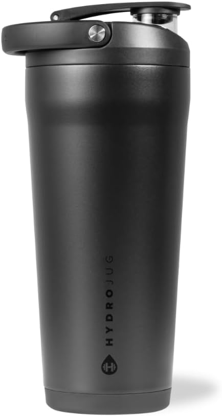 HydroJug 24 oz New Stainless Steel Shaker – Insulated, Leakproof, BPA-Free with Silent Mixing Grate – No Clumps, No Noise – Premium Shaker for Fitness, Sports & Everyday Use, Black