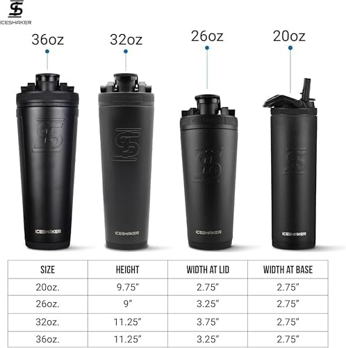 Ice Shaker Insulated Stainless Steel Shaker Bottle | 32oz, Black | Cold for 30+ Hours | Insulated Cup with Twist-on Agitator | Odor-Free Bottle for Protein Shakes, Water, Smoothies, Cocktails