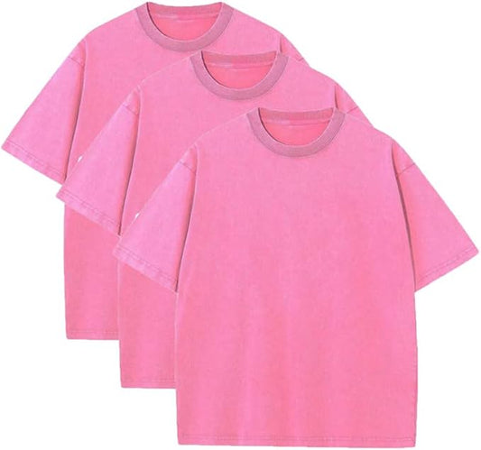 3 Pcs Men's Oversized Heavy Cotton Summer T-Shirts Vintage Tee Loose Fit Short Sleeve Casual Tshirts for Men Women