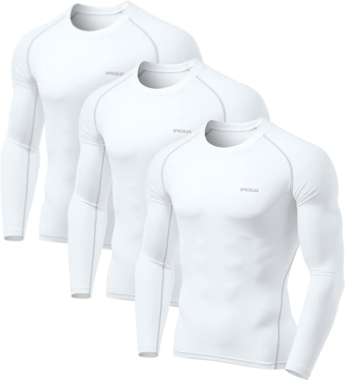 TSLA Men's UPF 50+ Compression Shirts, Cool Dry Long Sleeve Athletic Tops, Sports Baselayer Workout Shirt