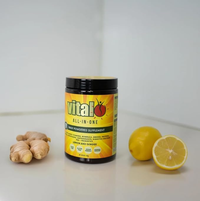 Vital All-in-One Daily Powdered Supplement - Natural Greens Superfood Powder for Energy & Health, Super Greens Powder Drink Mix with Probiotic & Antioxidant Support - Lemon & Ginger, 4.23 oz (120 g)