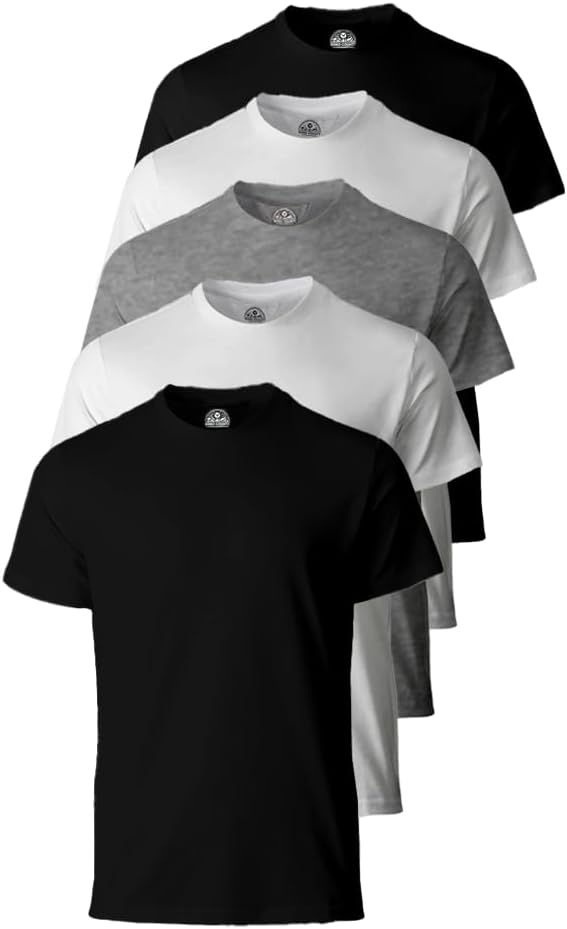 Assorted 5-Pack Solid T-Shirt, Cotton Short Sleeve, Breathable & Tag Free Tees, Mixed Colors, Classic Fit