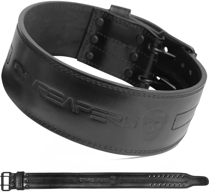 Gymreapers Weightlifting Belt 6MM Genuine Leather - Double Prong Power Belt Heavy Duty 4-Inch Wide - Strong, Stabilizing Back Support For Deadlifts, Squats Powerlifting