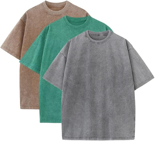 3 Pcs Men's Oversized Heavy Cotton Summer T-Shirts Vintage Tee Loose Fit Short Sleeve Casual Tshirts for Men Women