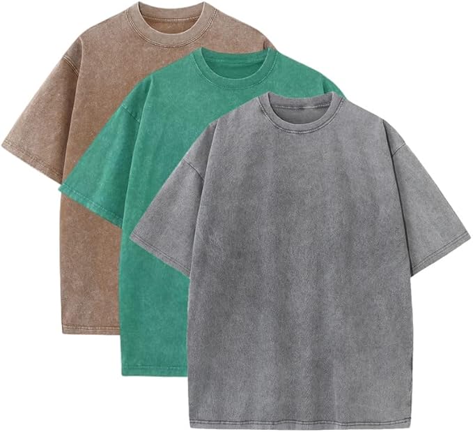 3 Pcs Men's Oversized Heavy Cotton Summer T-Shirts Vintage Tee Loose Fit Short Sleeve Casual Tshirts for Men Women