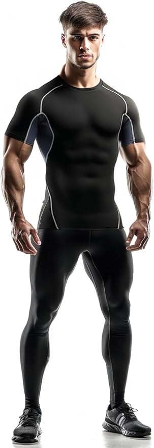 Audoc Compression Shirt Men 3 Pack Quick-Dry Athletic Baselayer 4-Way Stretch Moisture-Wicking Short Sleeve Workout Shirts
