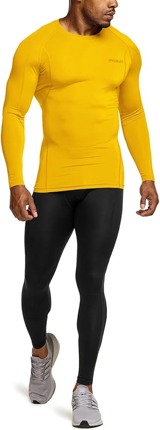 TSLA Men's UPF 50+ Compression Shirts, Cool Dry Long Sleeve Athletic Tops, Sports Baselayer Workout Shirt