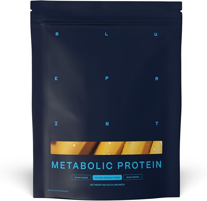 Blueprint by Bryan Johnson Vegan Protein Meal Replacement – Plant Based Hemp Protein with 27g Protein Per Serving – Low Calorie, Flavored Protein for Women & Men – Dairy Free – 15 Servings - Banana