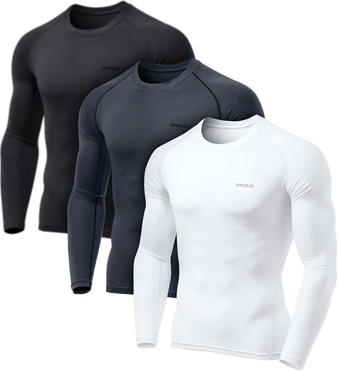 TSLA Men's UPF 50+ Compression Shirts, Cool Dry Long Sleeve Athletic Tops, Sports Baselayer Workout Shirt
