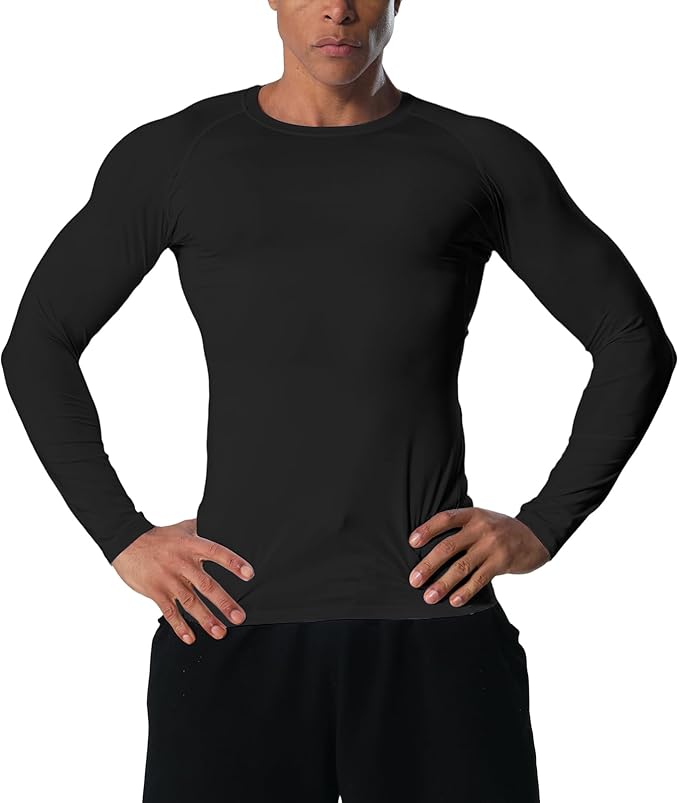 Men's Long Sleeve Compression Shirts Athletic Sport Undershirts Tight Base Layer Tops Rash Guard Workout Running Gym