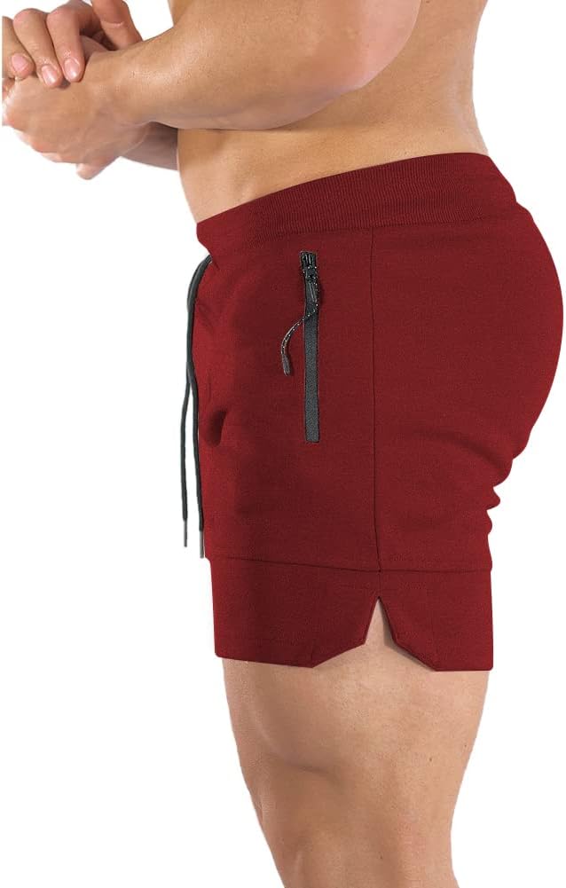 PIDOGYM Men's 5" Gym Workout Shorts,Fitted Jogging Short Pants for Bodybuilding Running Training with Zipper Pockets
