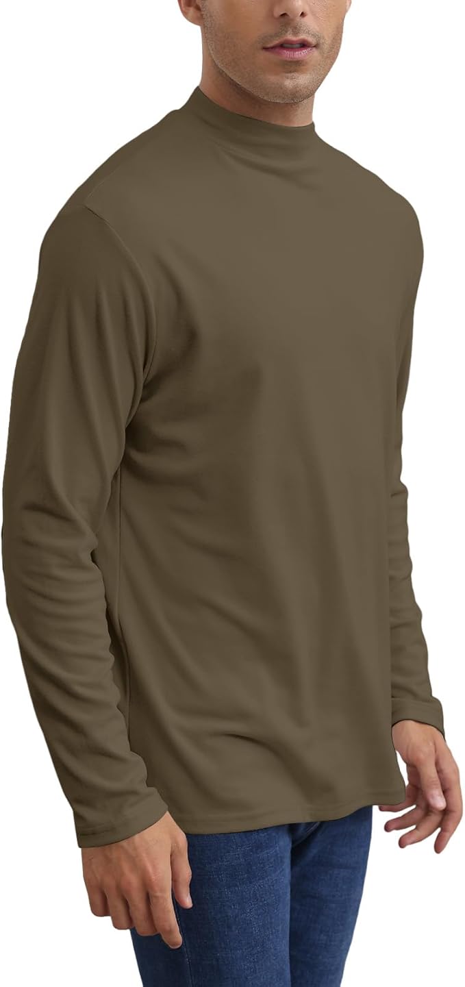 Mens Casual Mock Turtleneck T-Shirts Long Sleeve Thermal Stretchy Pullover Basic Lightweight Undershirt Sweater Tops
