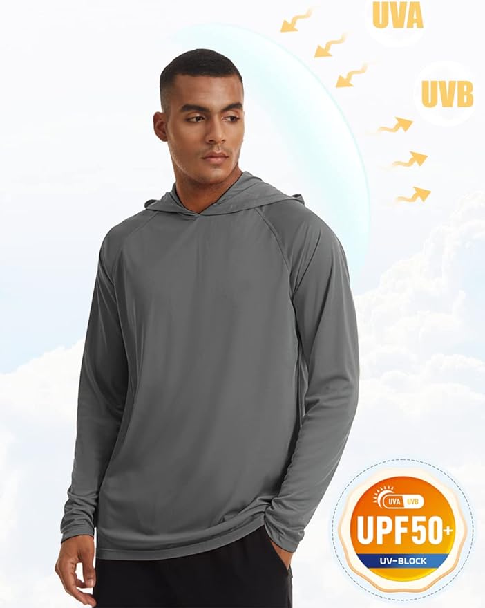MAGCOMSEN Men's Hooded UPF 50+ Sun Protection T Shirts Long Sleeve Athletic Fishing Shirts Rash Guards