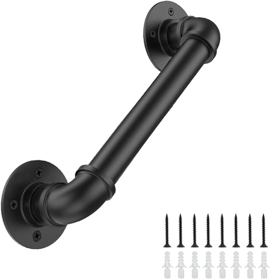 1FT Industrial Stair Railing Wall Mount Staircase Handrail φ1.3" Pipe Hand Rail for Steps Grab Bar Foot Rail Vintage Pipe Railing Black Deck Handrail for Outdoor Indoor Stairs Porch