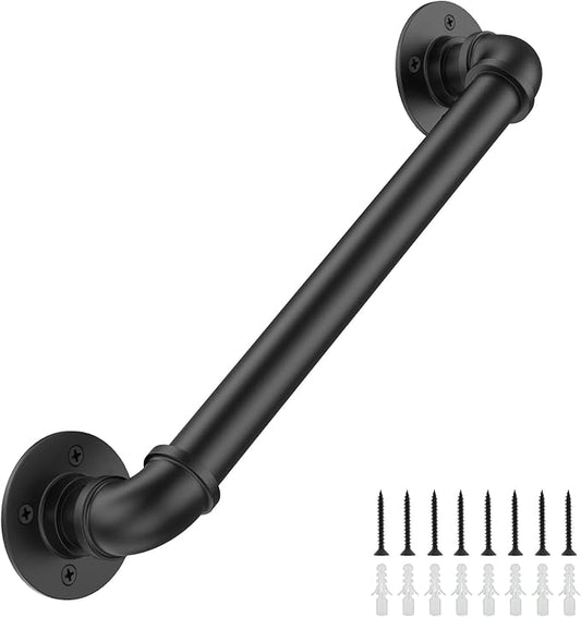 3FT Industrial Stair Railing Wall Mount Staircase Handrail φ1.3" Pipe Hand Rail for Steps Grab Bar Foot Rail Vintage Pipe Railing Black Deck Handrail for Outdoor Indoor Stair Porch