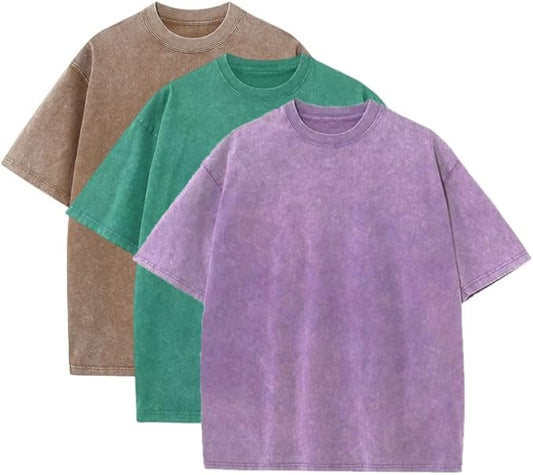 3 Pcs Men's Oversized Heavy Cotton Summer T-Shirts Vintage Tee Loose Fit Short Sleeve Casual Tshirts for Men Women
