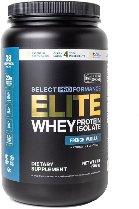 Silver Star Nutrition Select Proformance Elite Whey Protein Isolate Powder, French Vanilla, NSF Certified, No Added Sugar, 20g of Protein per Serving, 38 Servings, 2 Lbs