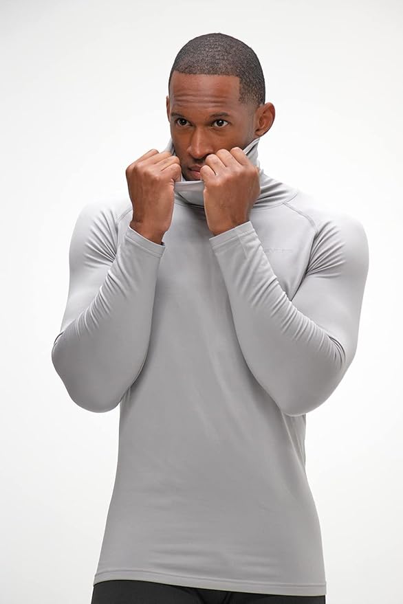 DEVOPS 2 Pack Men's Thermal Turtle Mock Neck Shirts, Compression Long Sleeve Tops and Hoodies