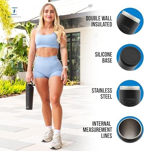 Ice Shaker Insulated Stainless Steel Shaker Bottle | 32oz, Black | Cold for 30+ Hours | Insulated Cup with Twist-on Agitator | Odor-Free Bottle for Protein Shakes, Water, Smoothies, Cocktails